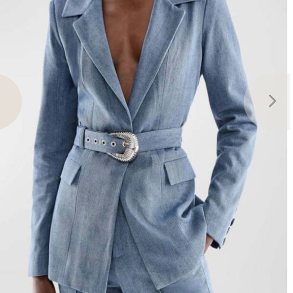 AS by DF Dominga Denim Blue Belted Blazer New - Picture 2 of 7